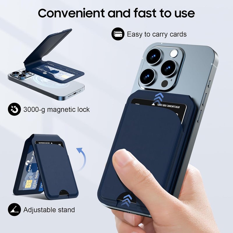Frapkom for Mag-Safe Wallet, Leather Phone Magnetic Wallet Stand Adjustable for iPhone 17/16/15/14/13/12 Series, ID Window, RFID Blocking (Blue) - Image 2